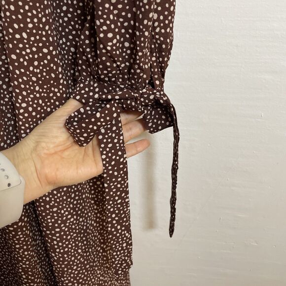 Women's Dalmatian Print Split Thigh Dress Brown and Dot White Size M - Picture 12 of 13